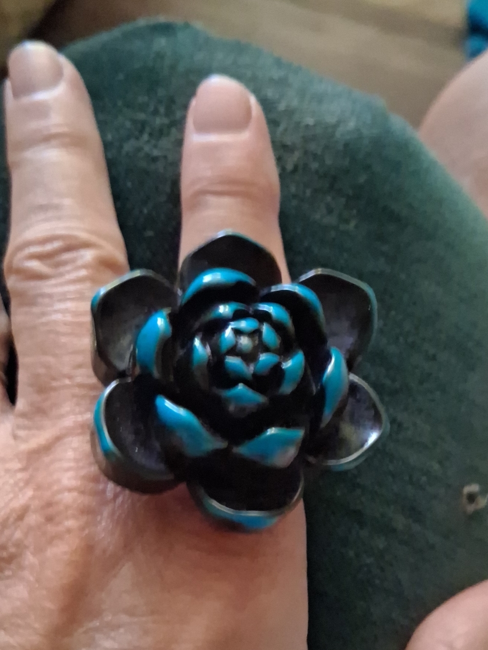 Black and Turquoise Flower Statement Ring - Women's Jewelry
